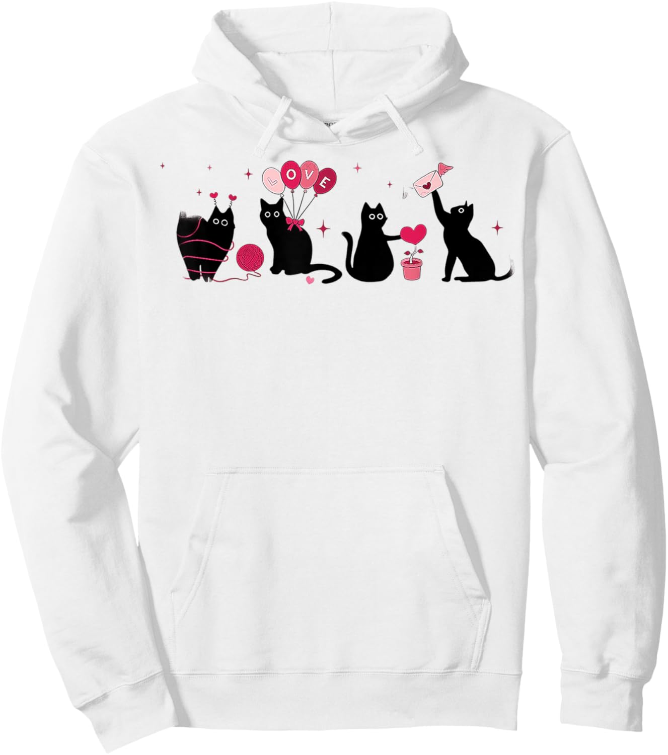 Retro Black Cat Playing Heart Valentines Day Cat Kitty Lover Hoodie - Hoodie | White