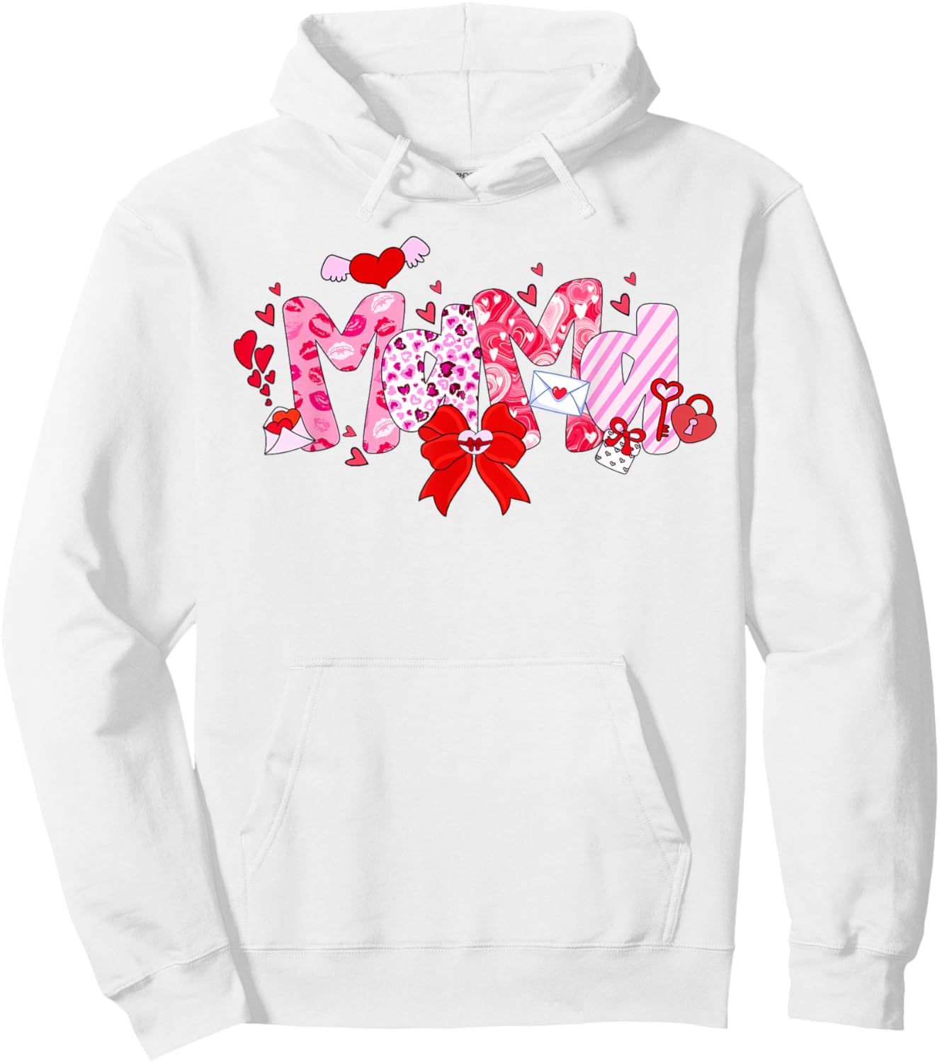 Valentine Mama Heart Mom Valentines Day Coquette Bow Hoodie - Hoodie | White