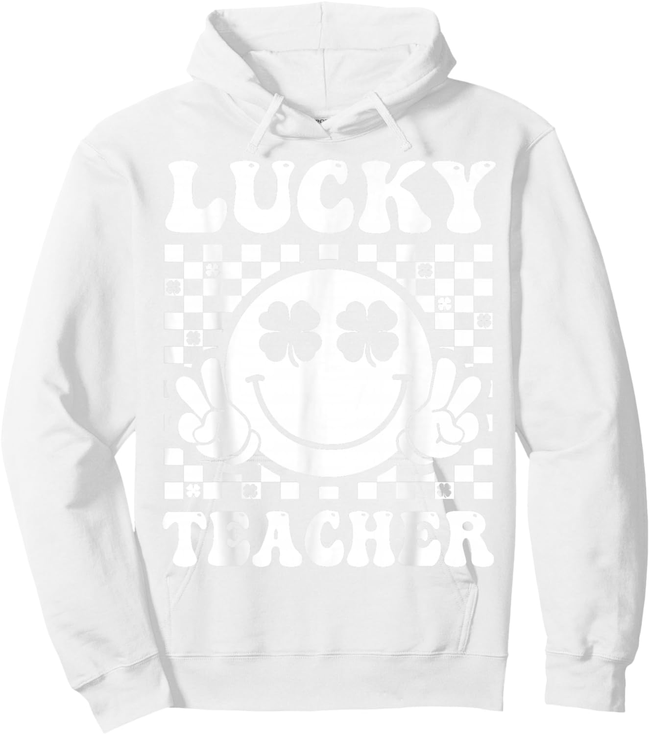 Lucky Teacher Retro Smile Face Shamrock St Patricks Day Hoodie - Hoodie | White