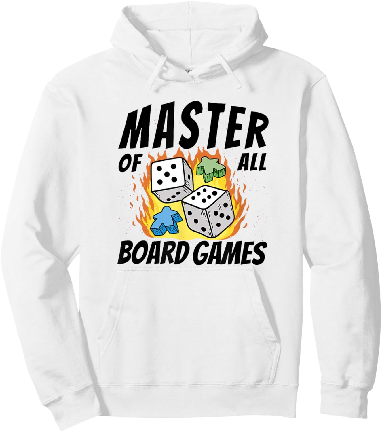 Master All Board Games Dice and Meeple Fire Graphic Hoodie - Hoodie | White