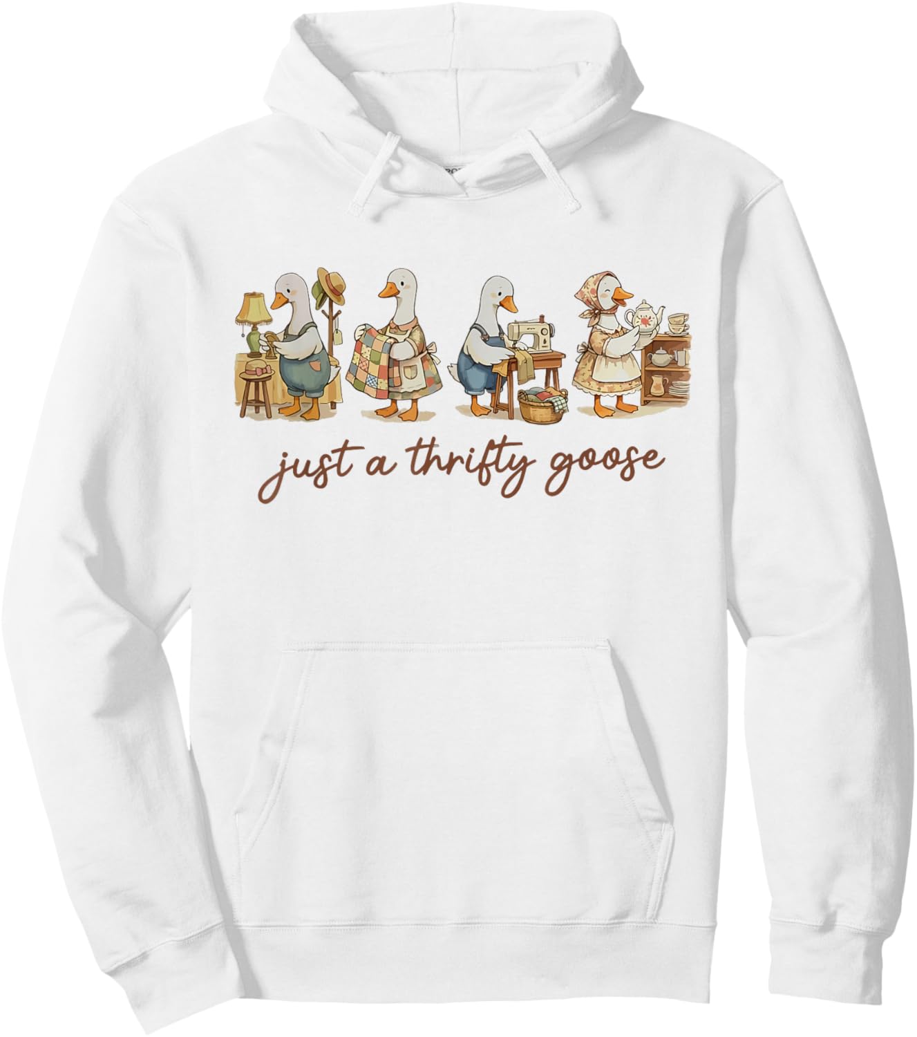 Funny Silly Thrifting Cute Just A Thrifty Goose Grandma Core Hoodie - Hoodie | White