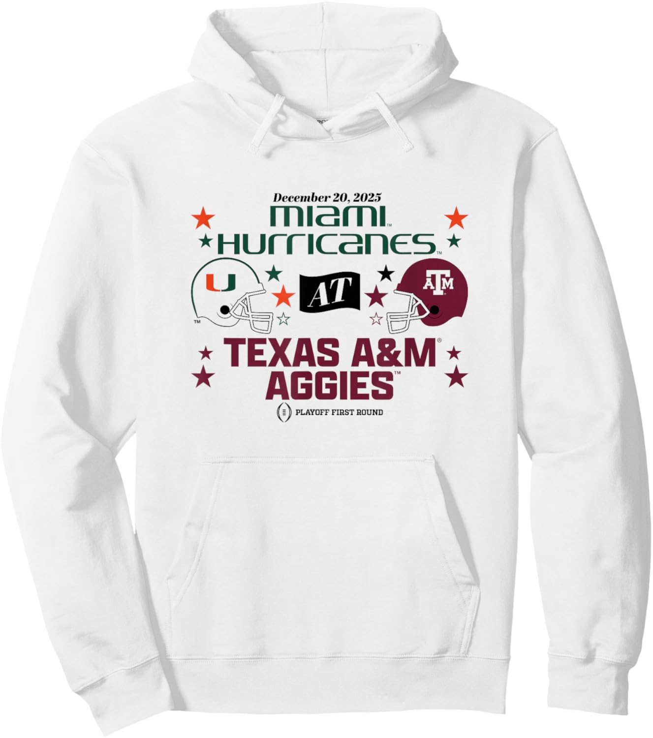 Texas A&M & Miami: 2025 CFP First Round Matchup Hoodie - Hoodie | White