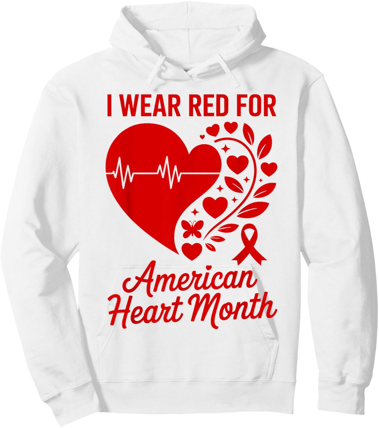 American Heart Disease Awareness Month Ribbon Red Heart Hoodie - Hoodie | White