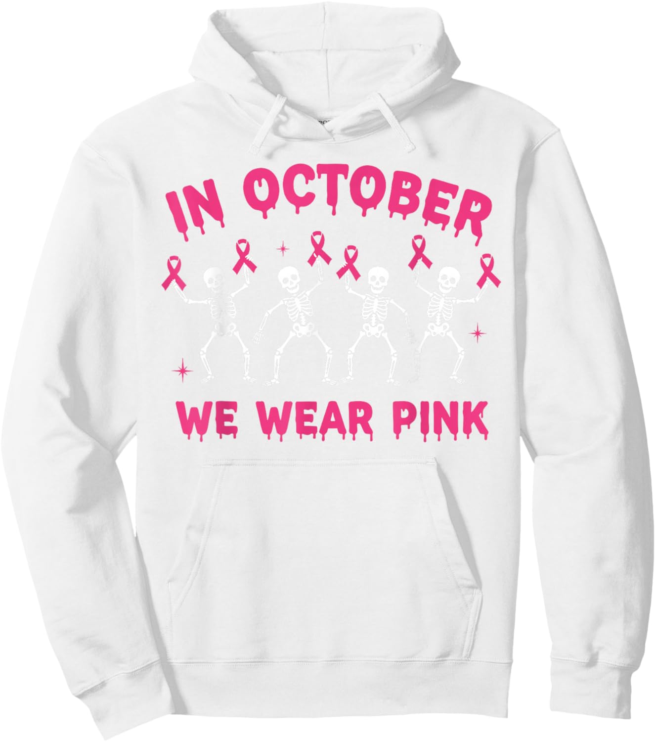Pink Ribbon Breast Cancer Awareness Skeleton Boys Men Kids Hoodie - Hoodie | White