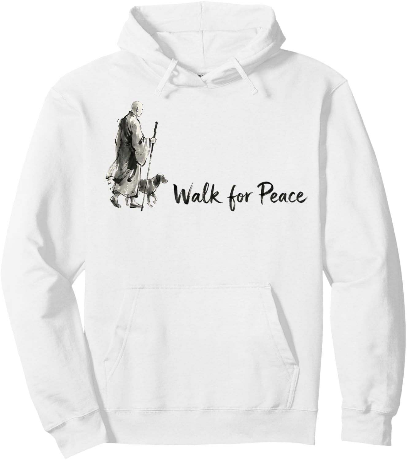 Minimalist Zen Art Walk for Peace Monks with Aloka Dog Hoodie - Hoodie | White