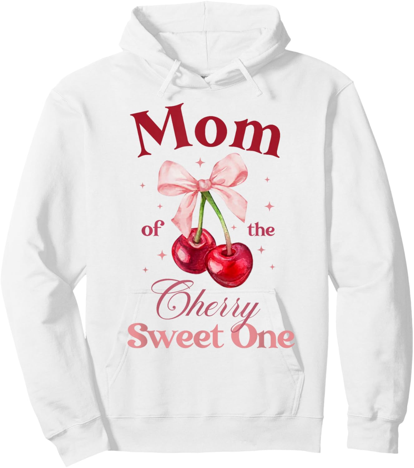 Mom of The Cherry Sweet One Preppy Bow First Birthday Hoodie - Hoodie | White