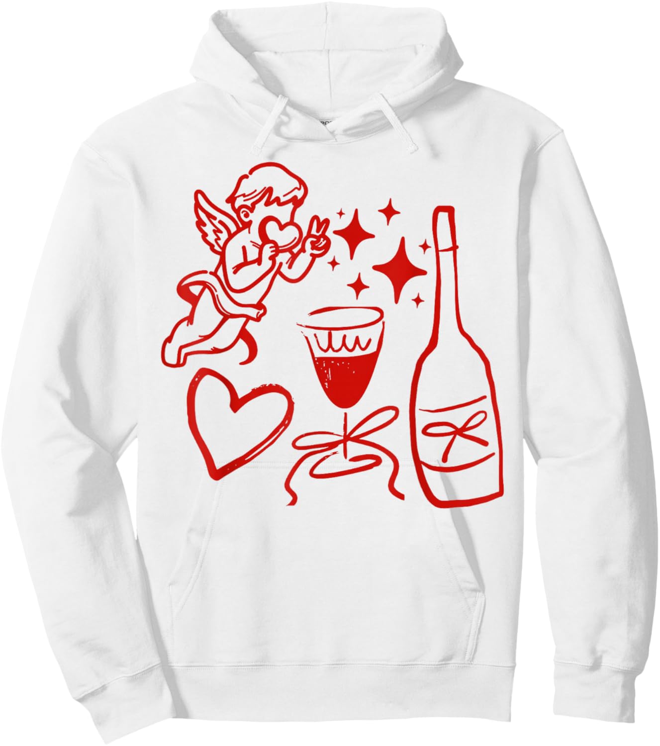 Funny Cupid Valentine Wine Heart Men Women Valentines Day Hoodie - Hoodie | White