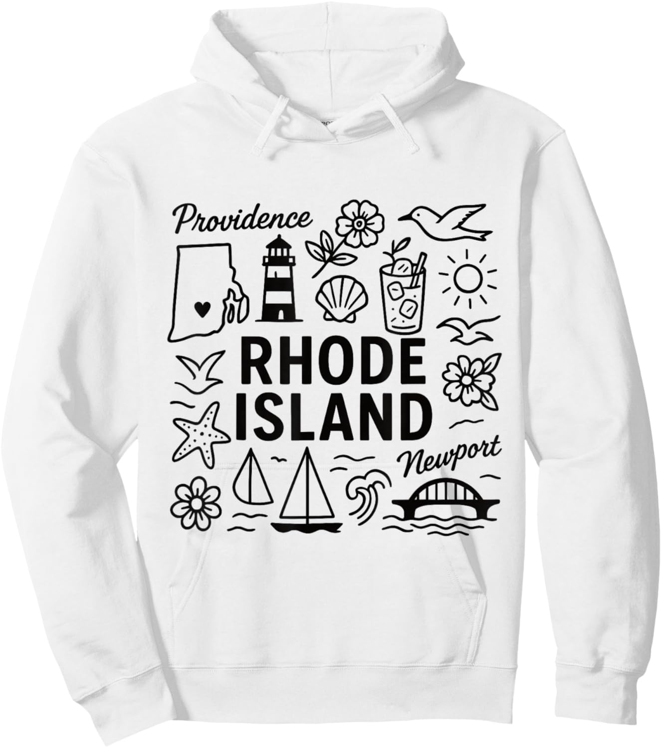 Rhode Island USA State Symbols Vintage Souvenir Cute Doodle Hoodie - Hoodie | White