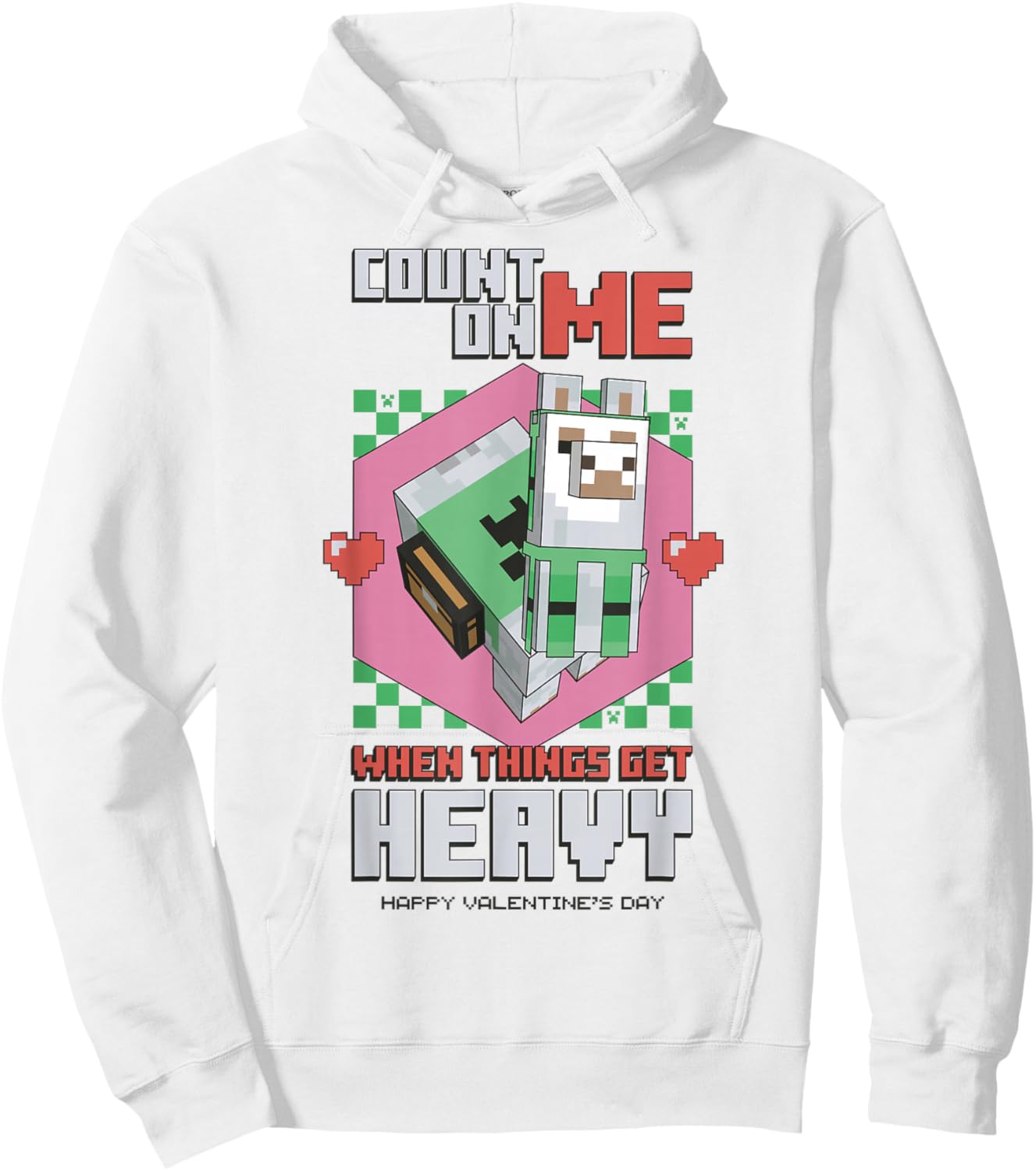 Minecraft Llama Count On Me Valentines Hoodie - Hoodie | White