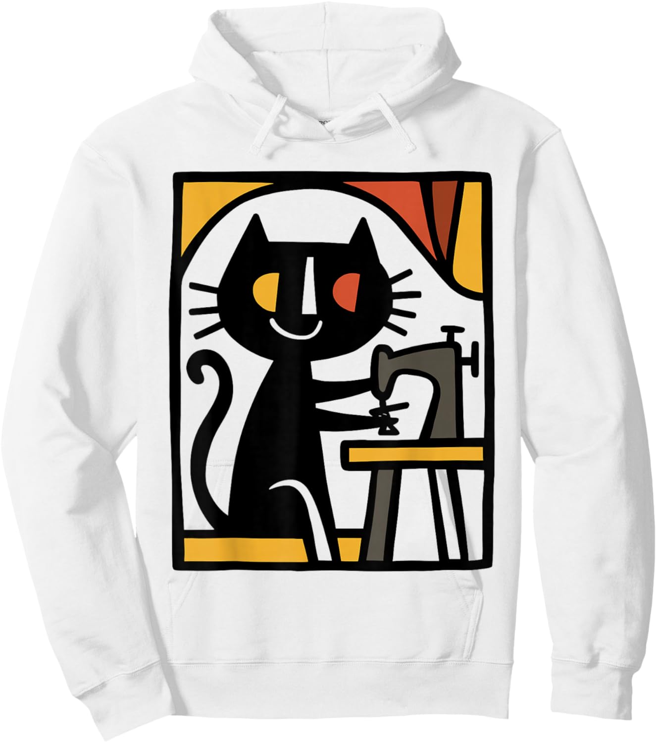 Black Cat Sewing Illustration Cute Cat at Sewing Machine Art Hoodie - Hoodie | White