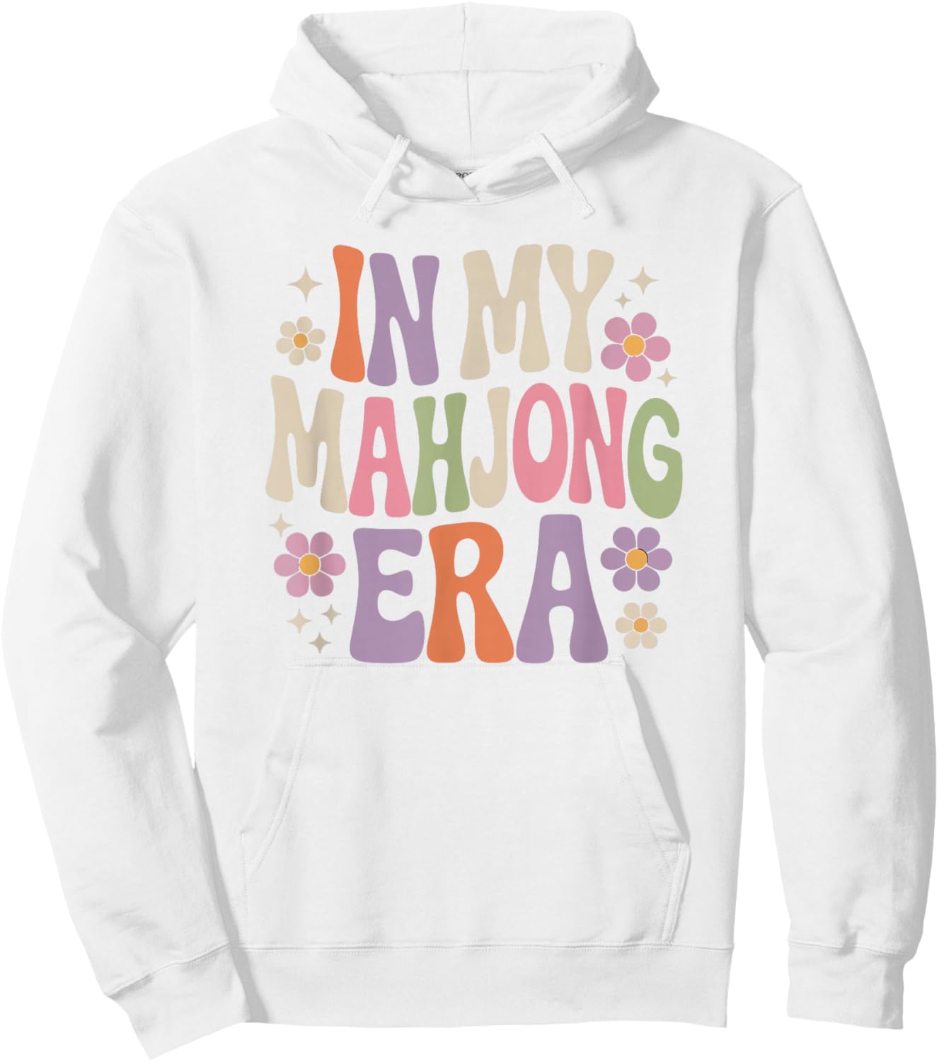 Fun Colorful Retro 70s Flowers in My Mahjong Era Hoodie - Hoodie | White