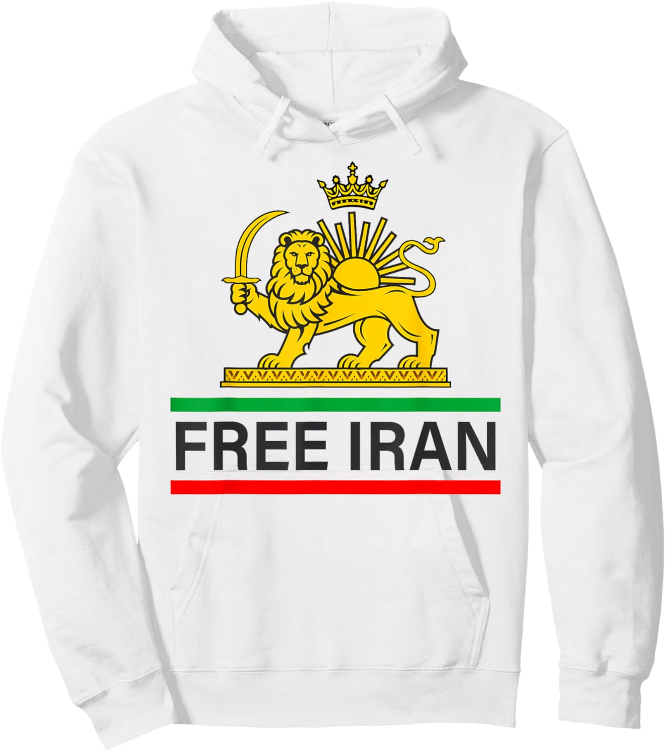 Free Iran Persian Lion and Sun Shir o Khorshid Flag Hoodie - Hoodie | White