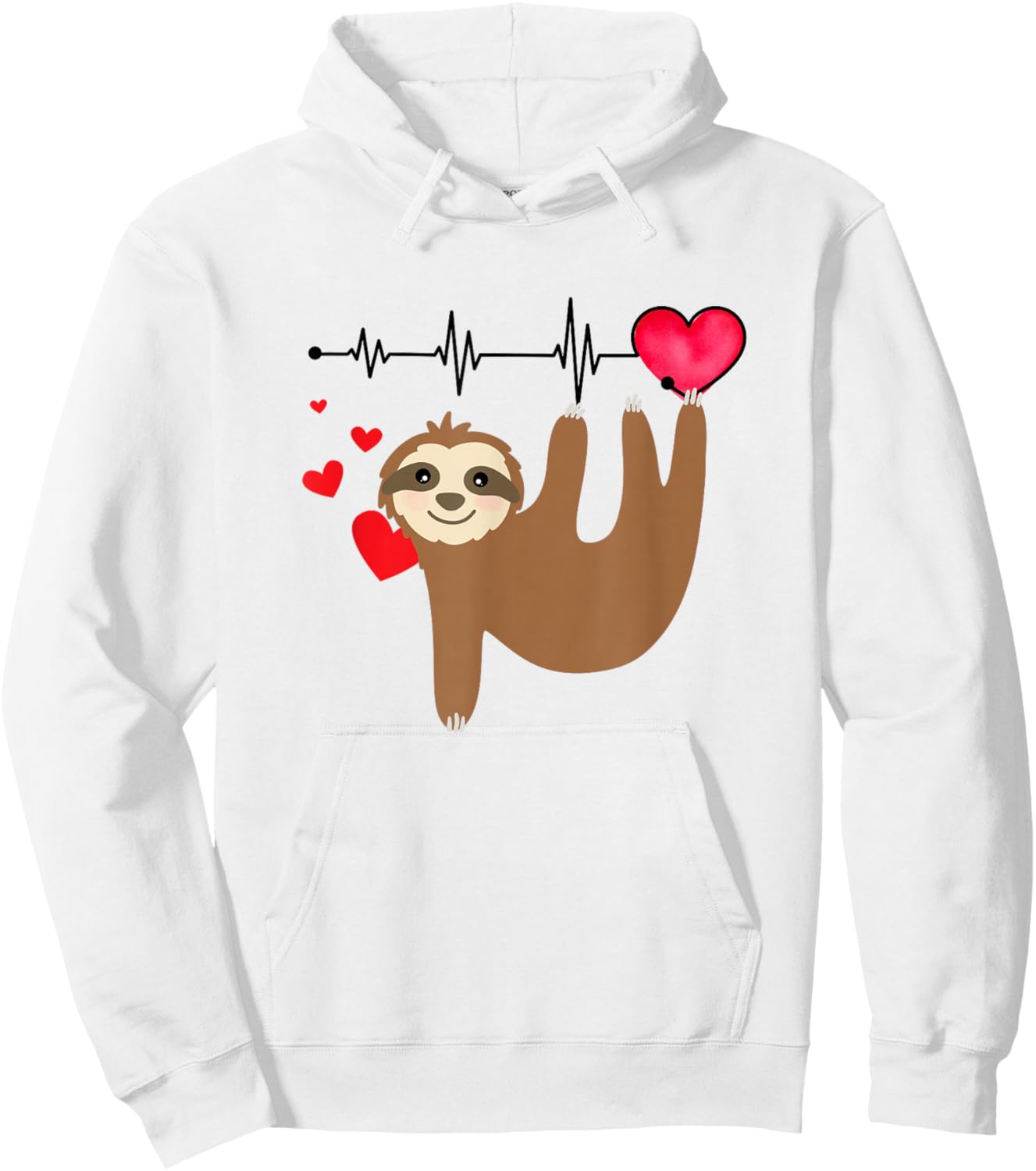 Love Sloth Heart Beat Gift Valentine Birthday Anniversary Hoodie - Hoodie | White