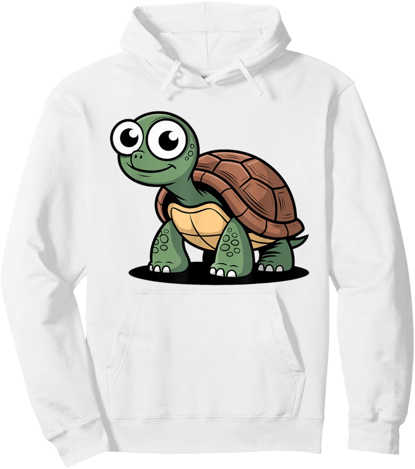 Cartoon Turtle with Goofy Eyes and Brown Shell Hoodie - Hoodie | White