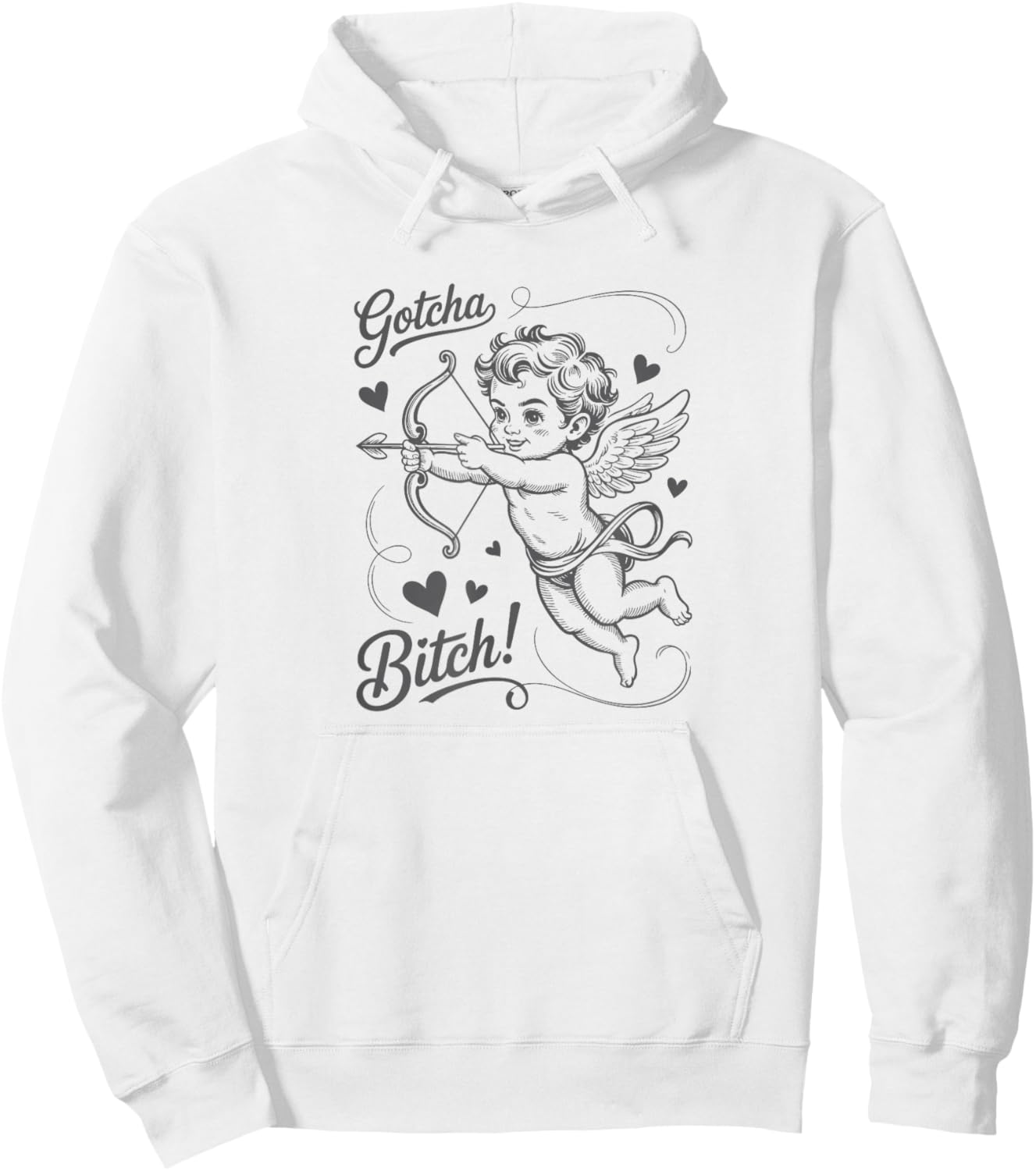 Gotcha Bitch Vintage Cupid Valentine Hoodie - Hoodie | White