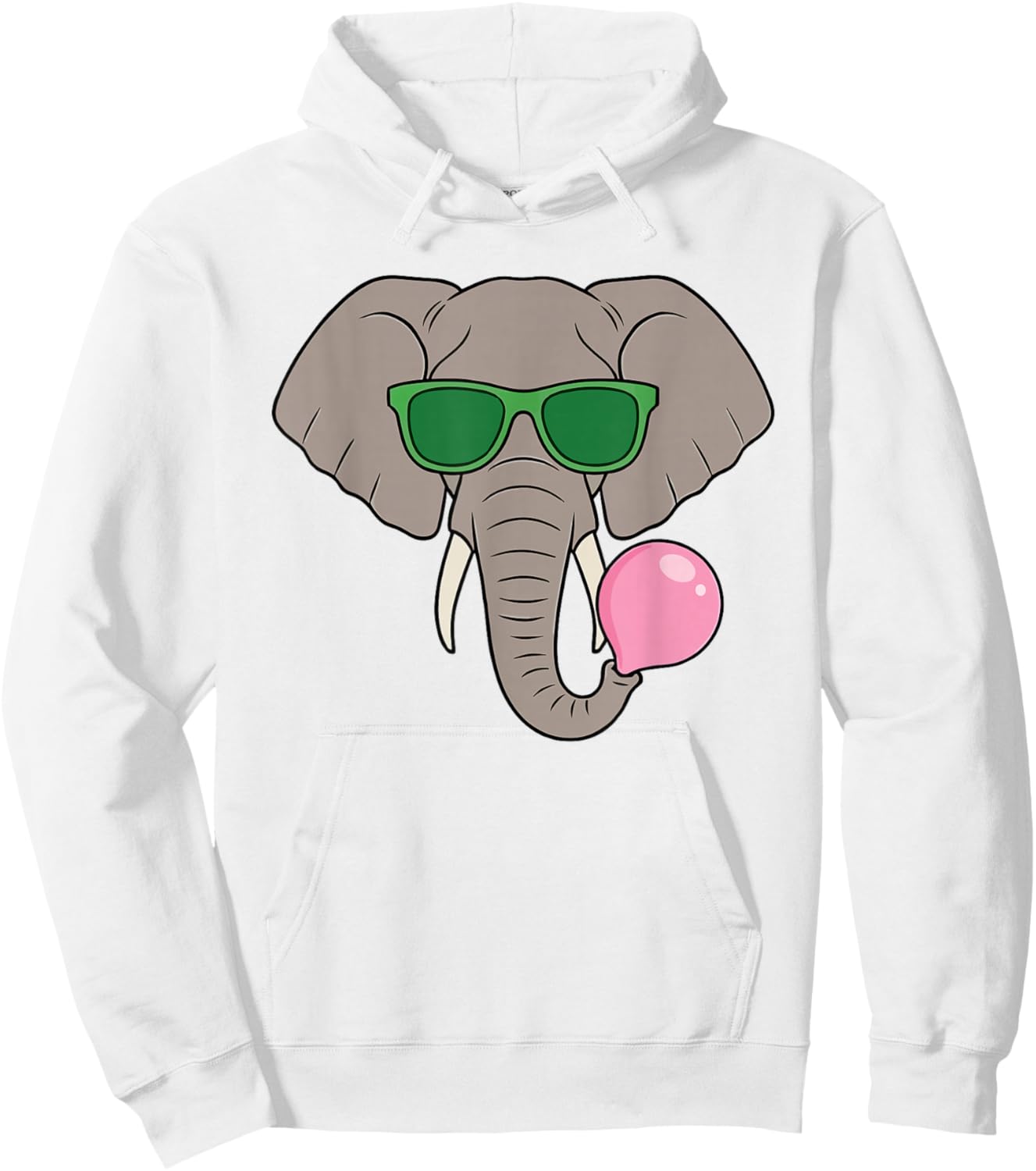 Funny Elephant Wearing Green Shades Blowing Bubble Gum Hoodie - Hoodie | White