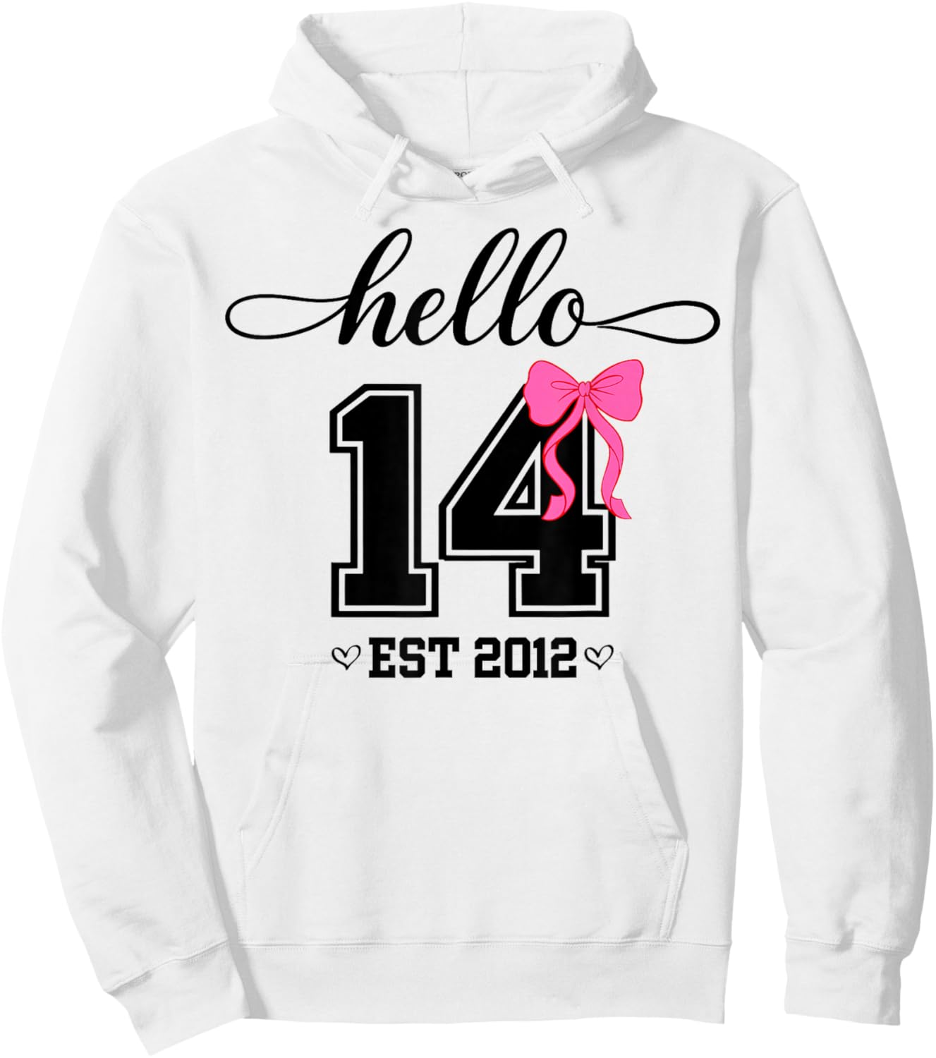 Hello Fourteenth Est 2012 Coquette Bow 14th Birthday Girl Hoodie - Hoodie | White