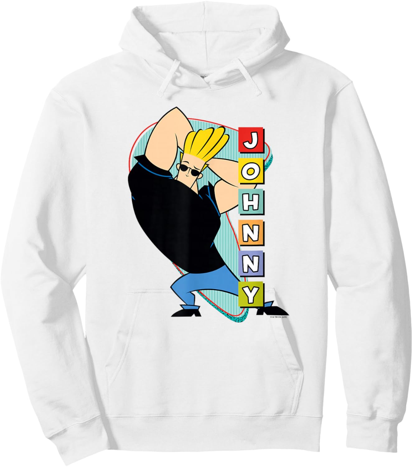 Retro Stacked Lettering Muscle Pose Cartoon Hoodie - Hoodie | White