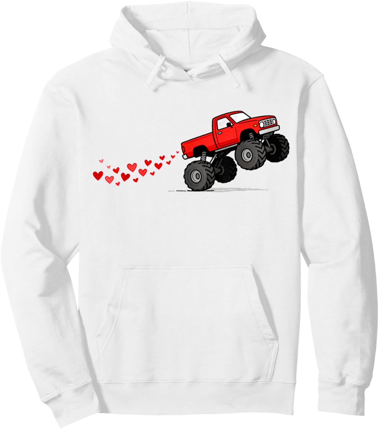 Valentines Monster Truck Blasting Hearts Boys Toddlers Kids Hoodie - Hoodie | White