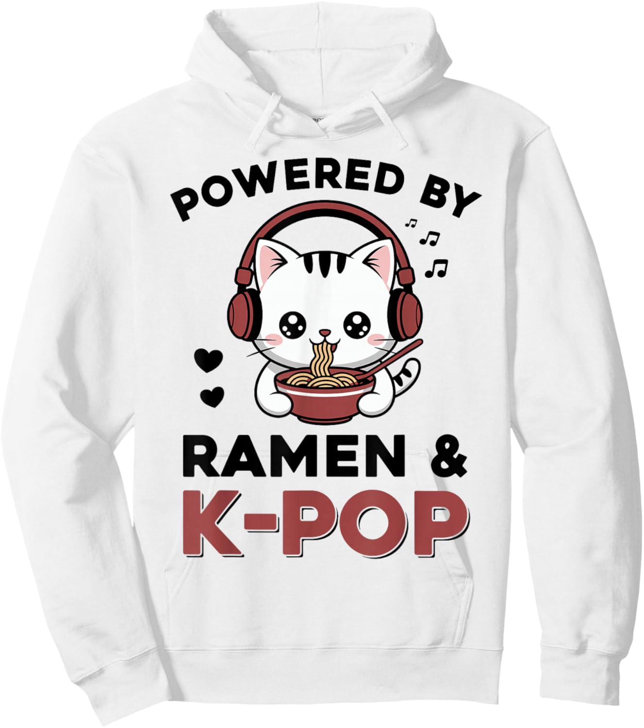 Kawaii Ramen Kpop Powered by Ramen & K-Pop Kawaii Cat K Pop Hoodie - Hoodie | White