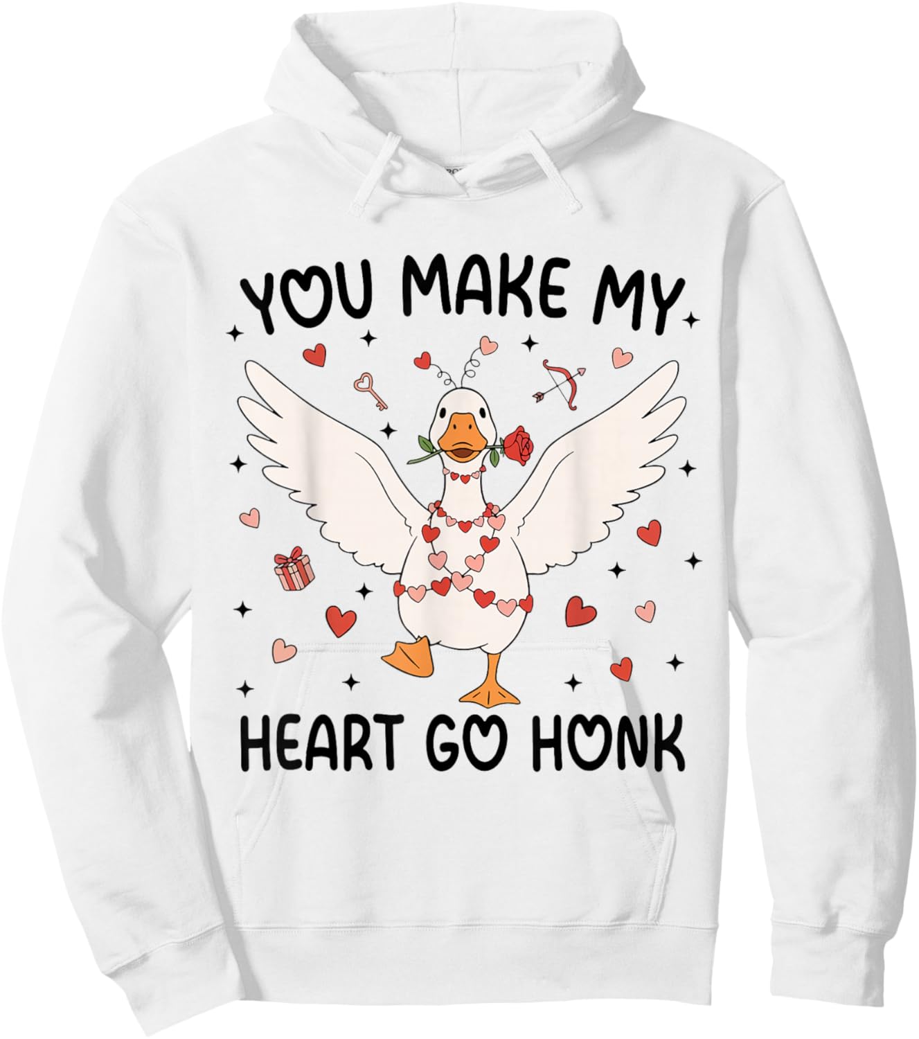 Cute You Make My Heart Go Honk Funny Valentine Goose Lover Hoodie - Hoodie | White