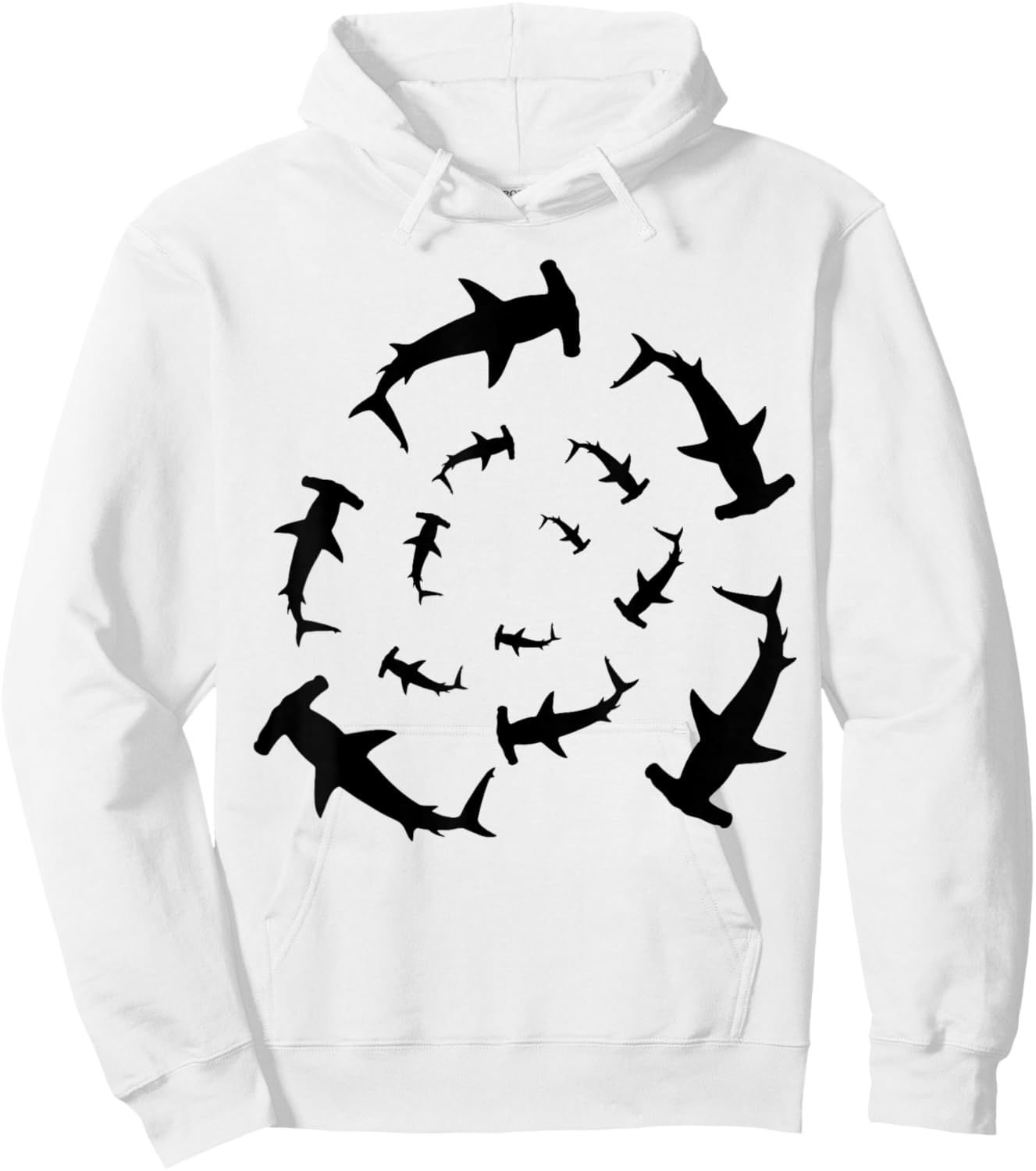 Shark Lover Silhouette of Hammerhead Sharks Circling Above Hoodie - Hoodie | White