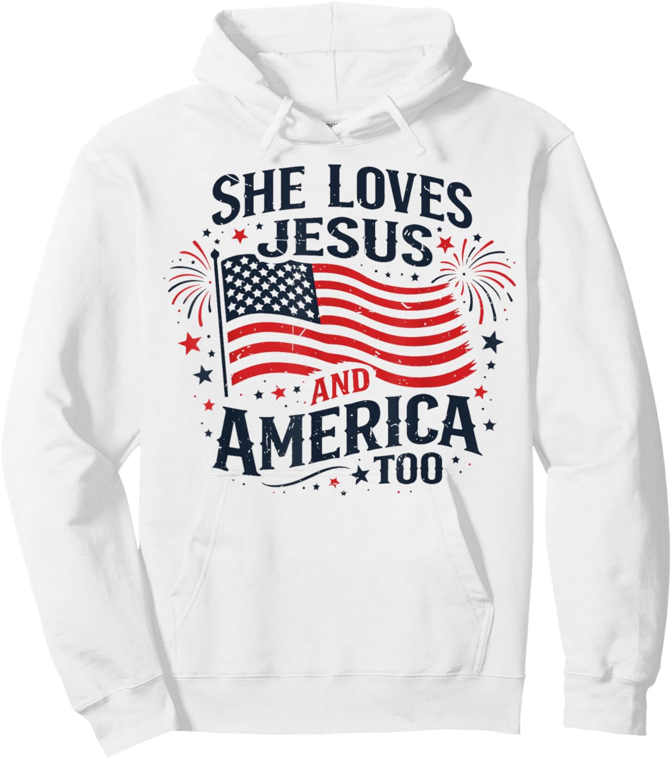 Patriotic Girl She Loves Jesus and America Too American Flag Hoodie - Hoodie | White