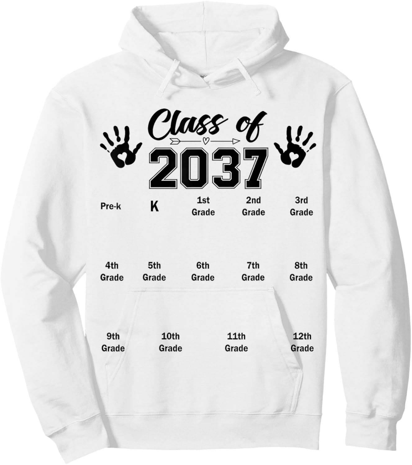 Class of 2037 Grow with Me Handprint Kindergarten Graduation Hoodie - Hoodie | White