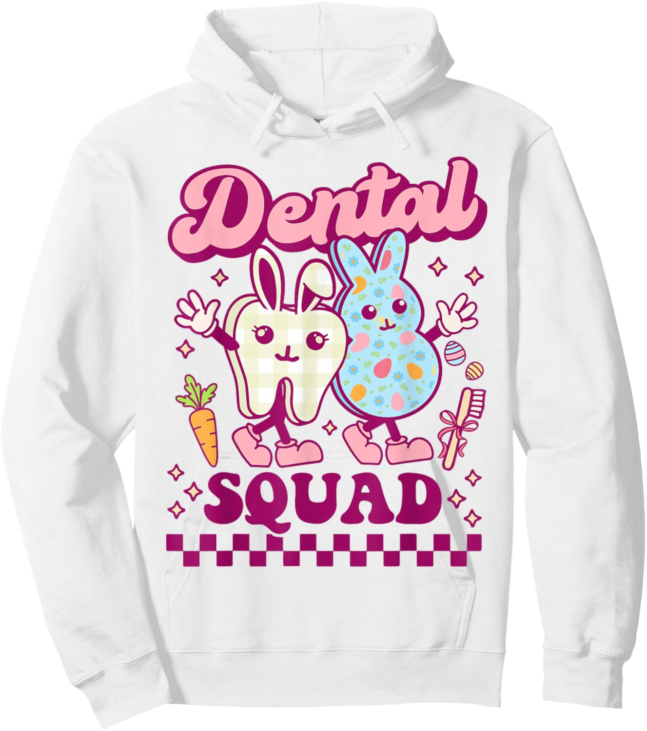 Dental Squad Easter Groovy Hygienist Dentist Bunny Tooth RDH Hoodie - Hoodie | White