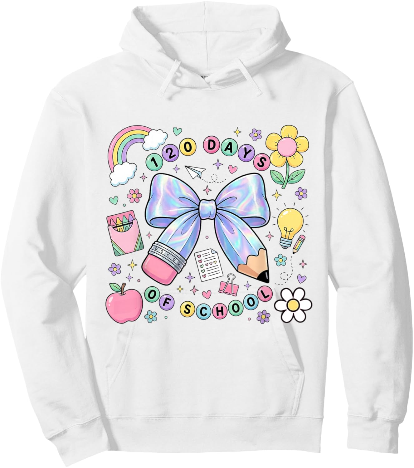 Happy 120 Days of School Bow Pencil Hoodie - Hoodie | White