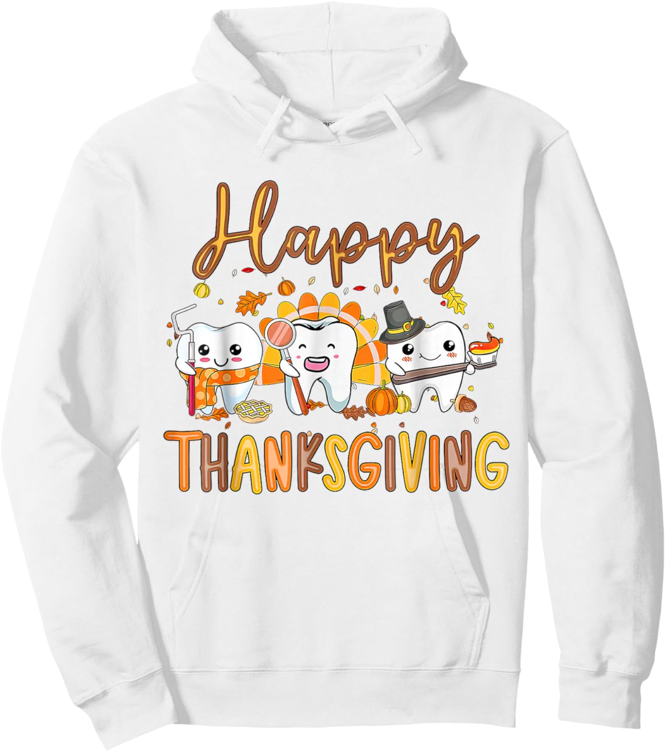 Funny Happy Thanksgiving Teeth Dental Squad Turkey Retro Hoodie - Hoodie | White