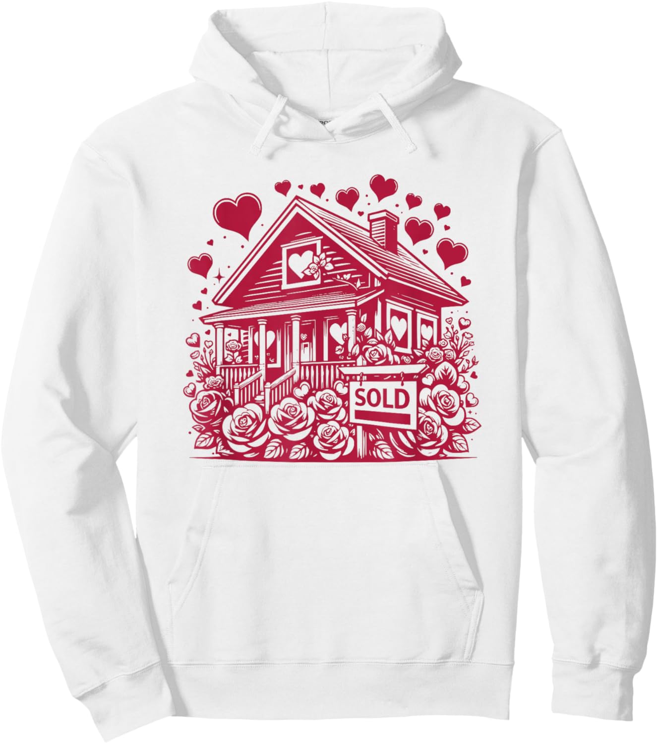 Real Estate Valentine's Day Realtor Cute House and Flowers Hoodie - Hoodie | White
