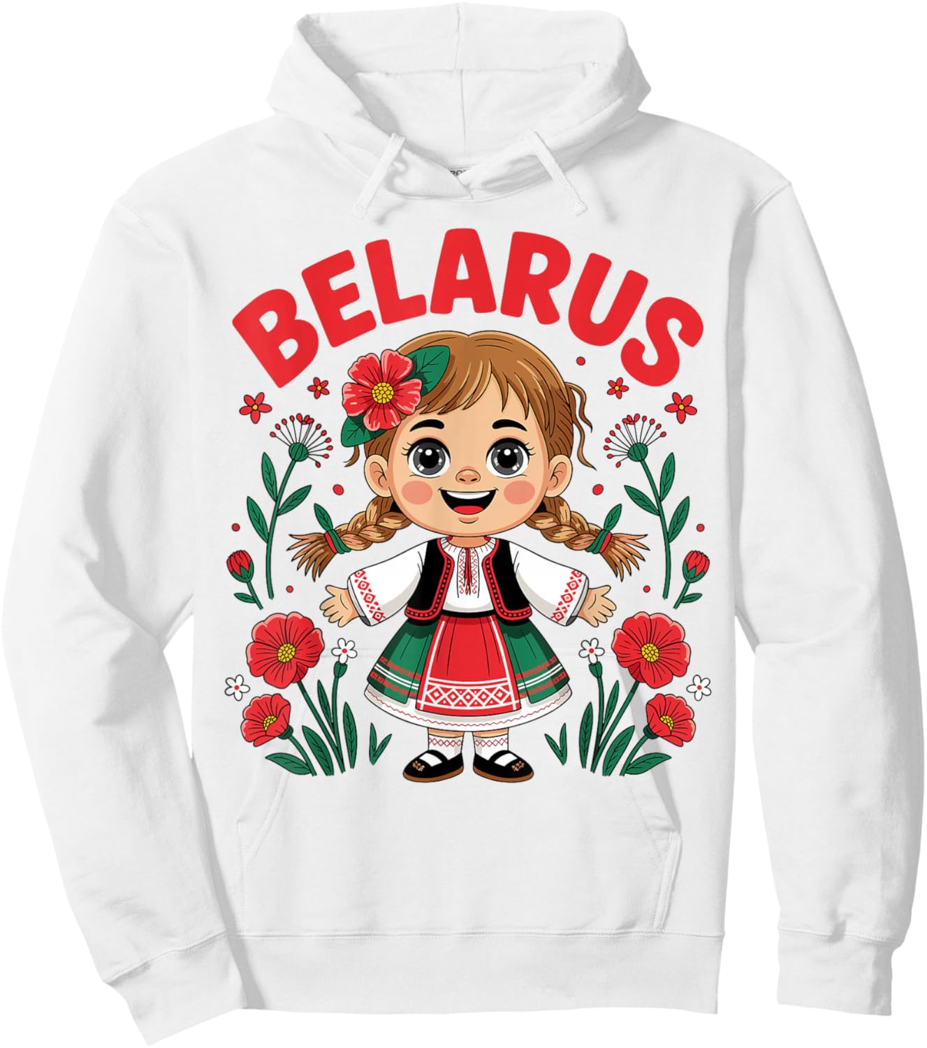 Cute Belarusian Girl in Folk Costume Design for Kids Hoodie - Hoodie | White
