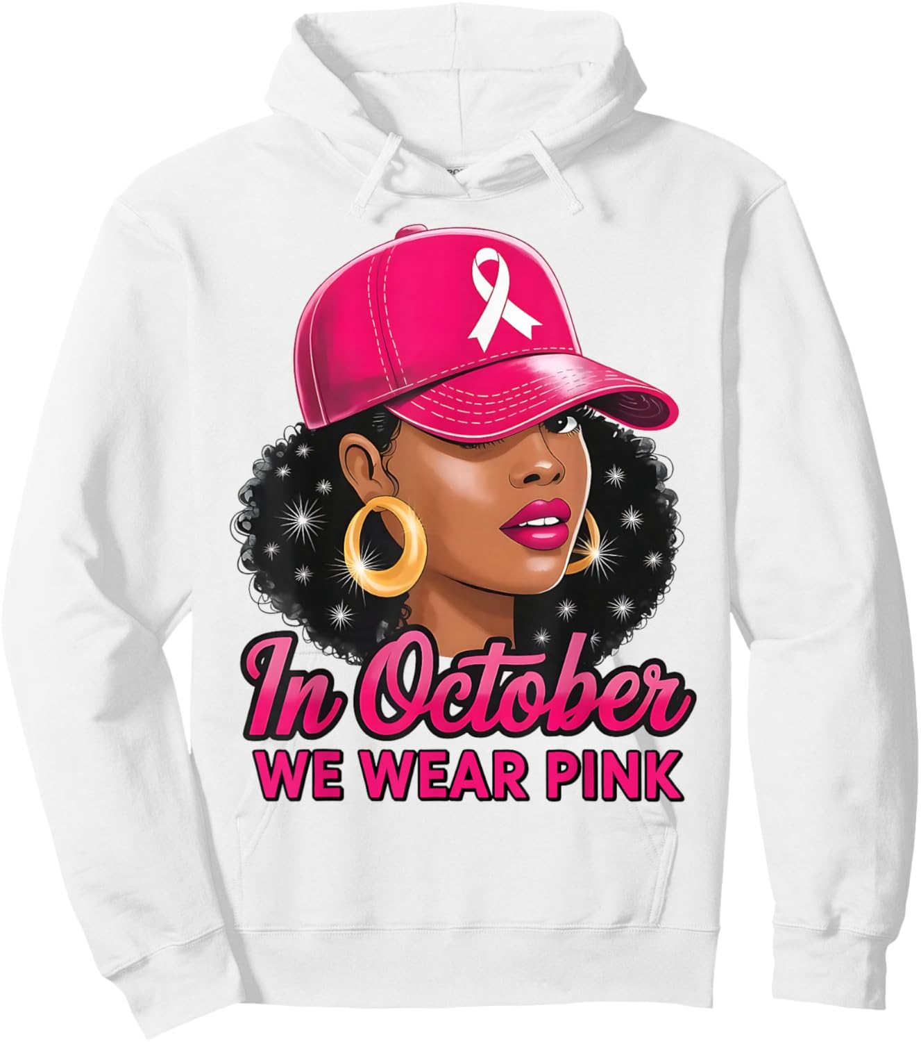 in October We Wear Pink Black Women Breast Cancer Awareness Hoodie - Hoodie | White