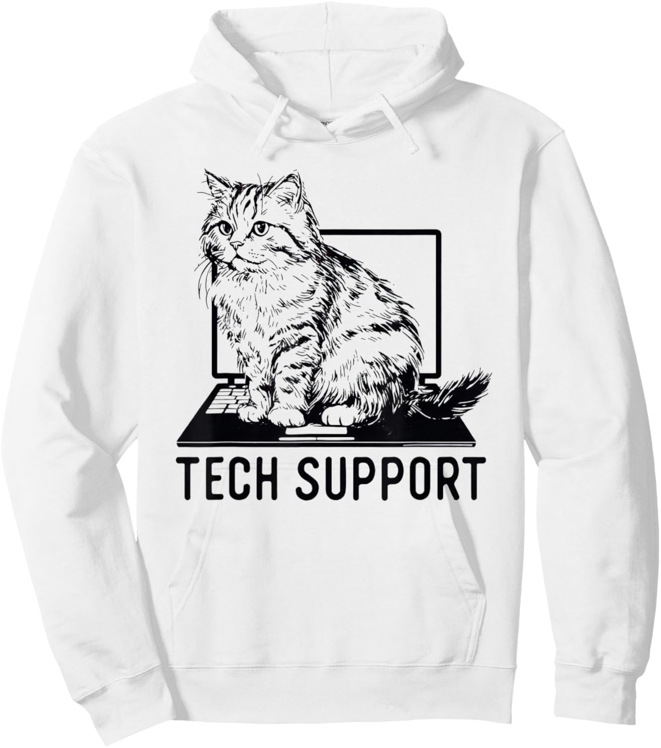 Tech Support Funny Cat Sitting On Laptop Computer Hoodie - Hoodie | White