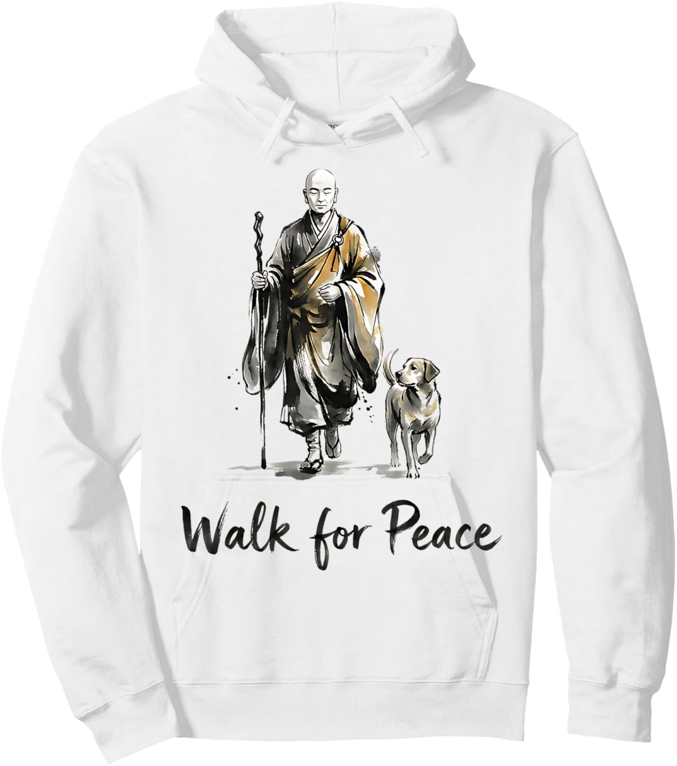 Minimalist Zen Art Walk for Peace Monks with Aloka Dog Hoodie - Hoodie | White