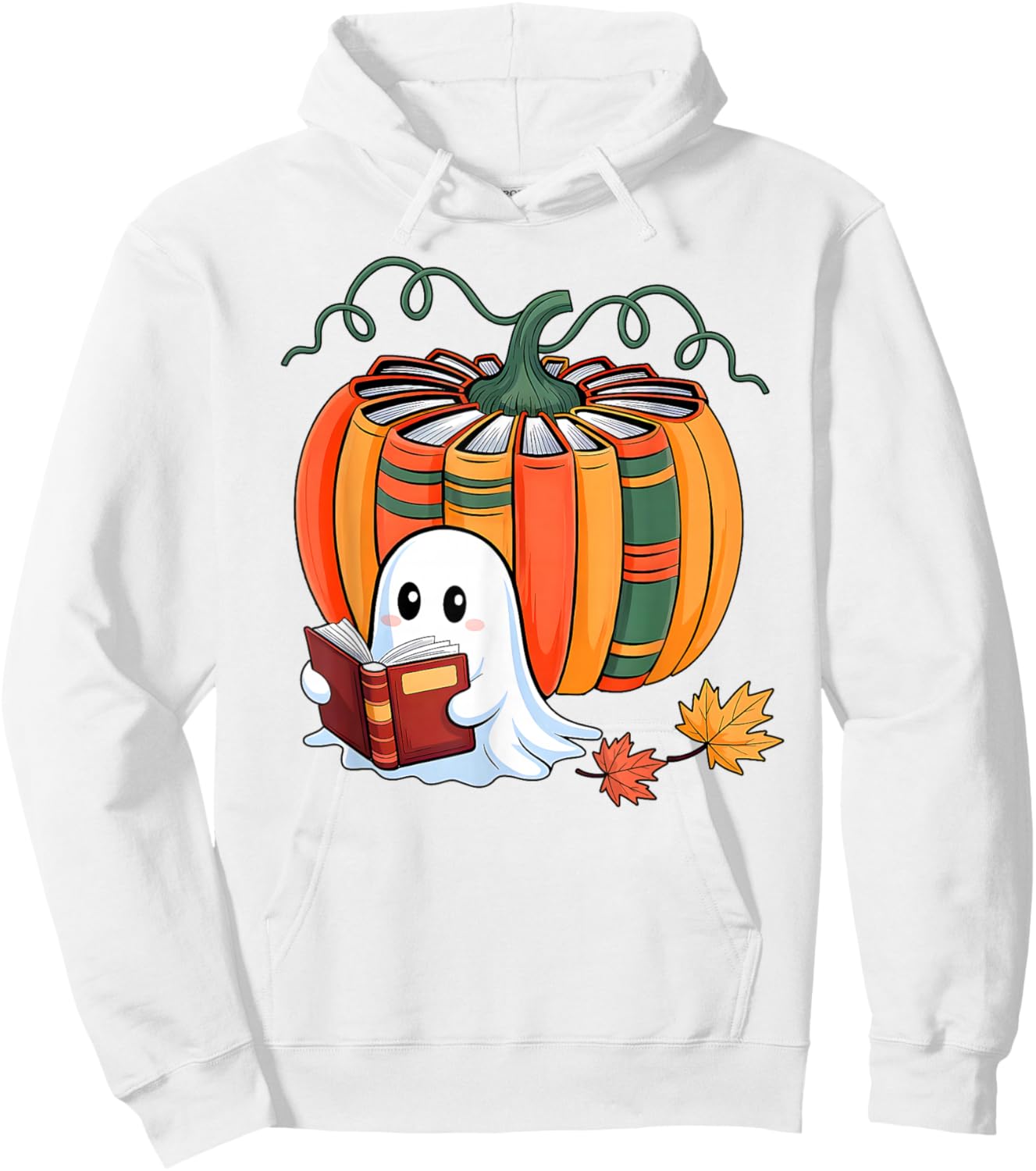 Fall Book Pumpkin Books Ghost Reading Halloween Teacher Hoodie - Hoodie | White