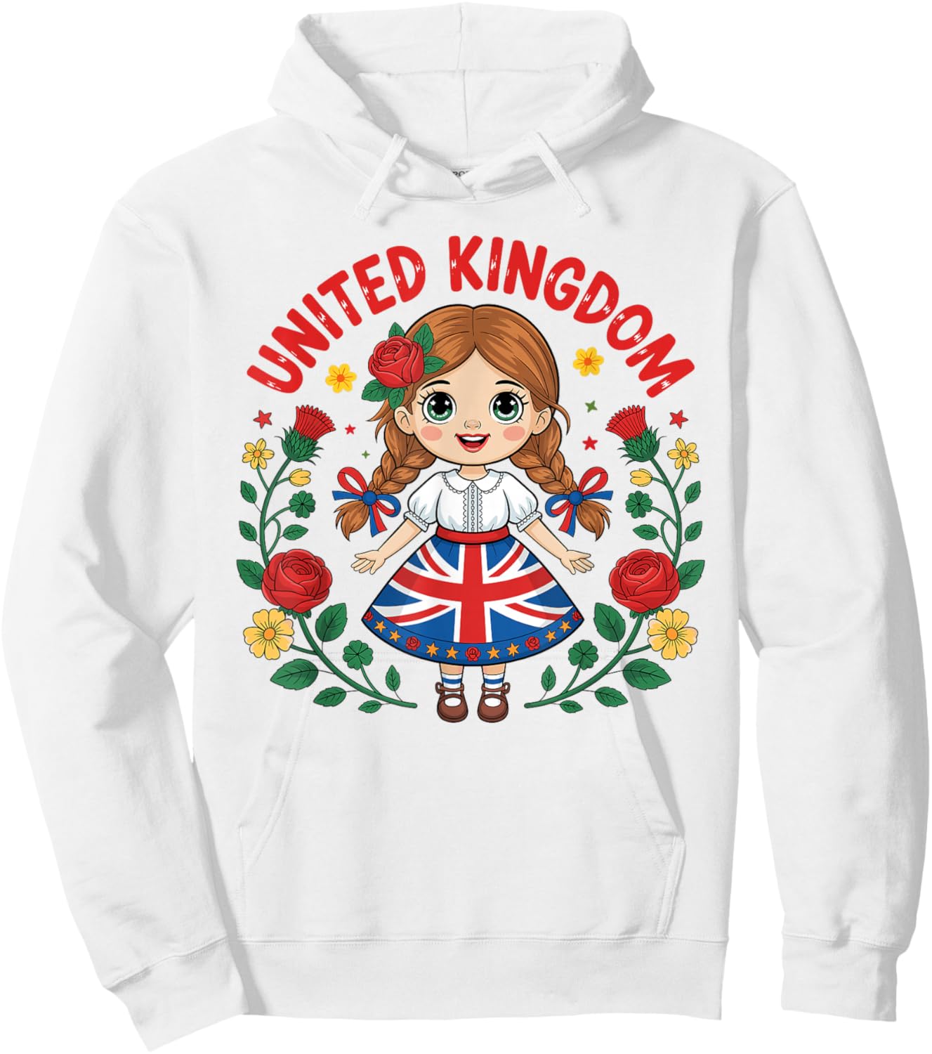 Cute United Kingdom Girl Dress with Union Jack Art for Kids Hoodie - Hoodie | White