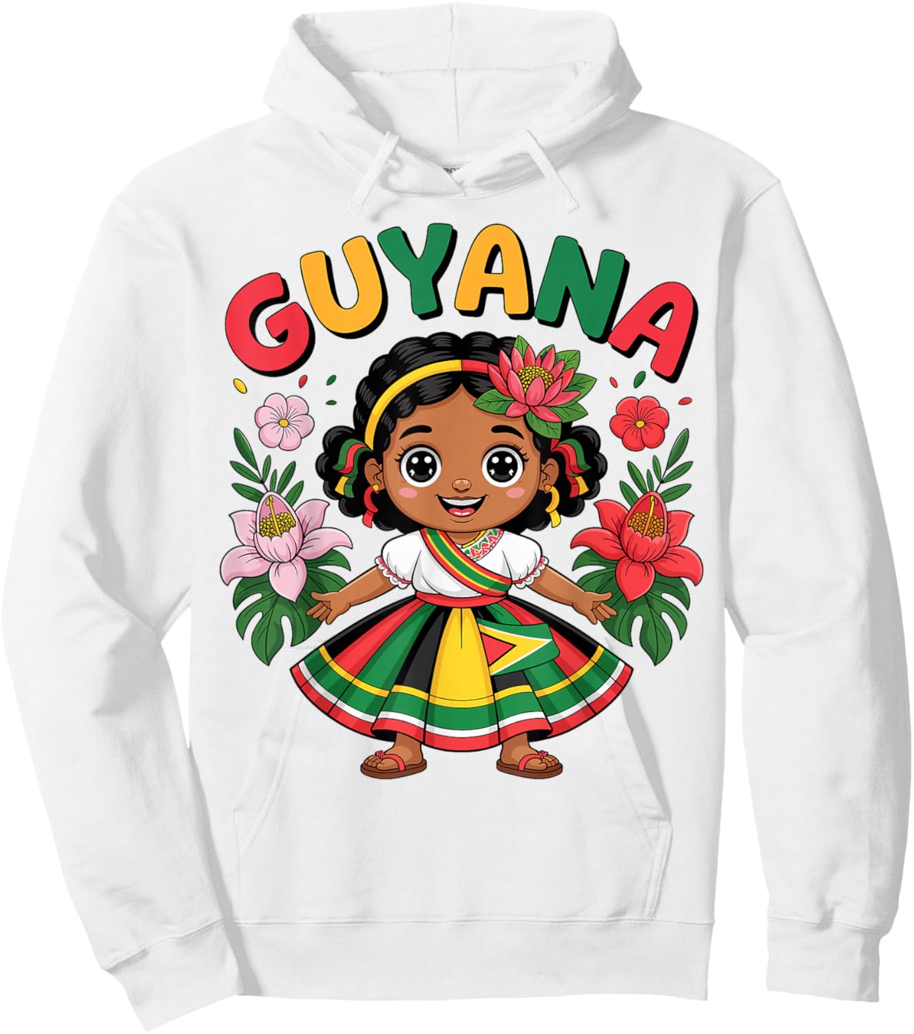 Guyanese Girl in Traditional Dress with Tropical Flowers Hoodie - Hoodie | White