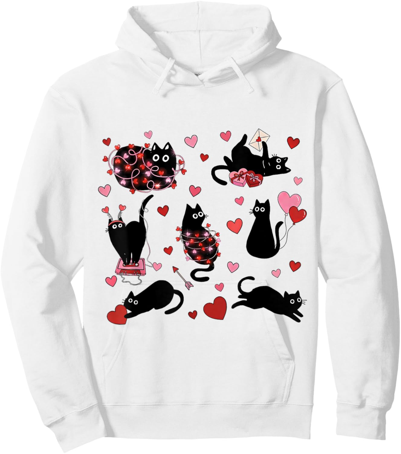 Funny Black Cat Valentine Heart Cat Lovers Animal Kitty Love Hoodie - Hoodie | White