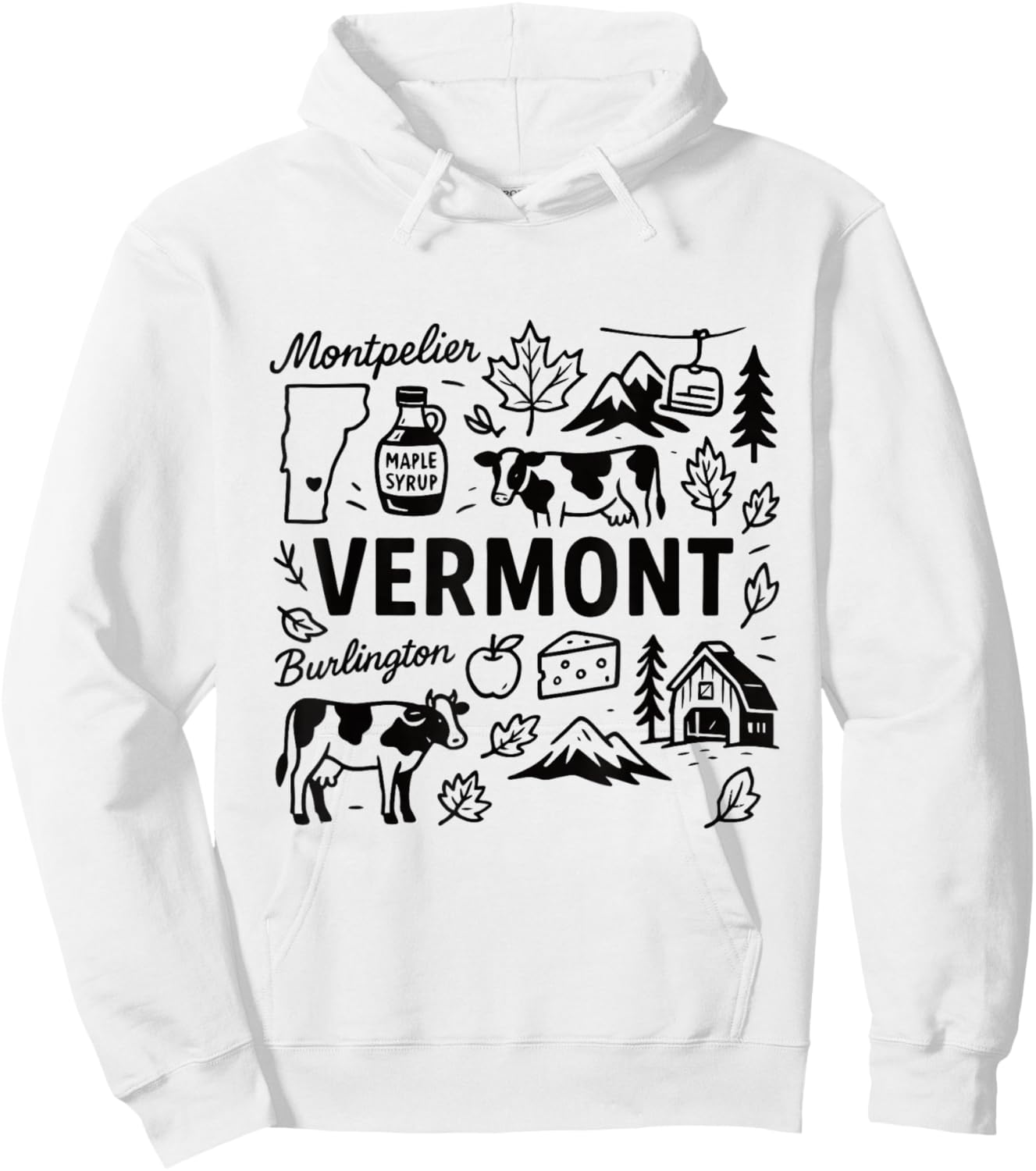 Vermont USA State Symbols Vintage Souvenir Cute Doodle Hoodie - Hoodie | White
