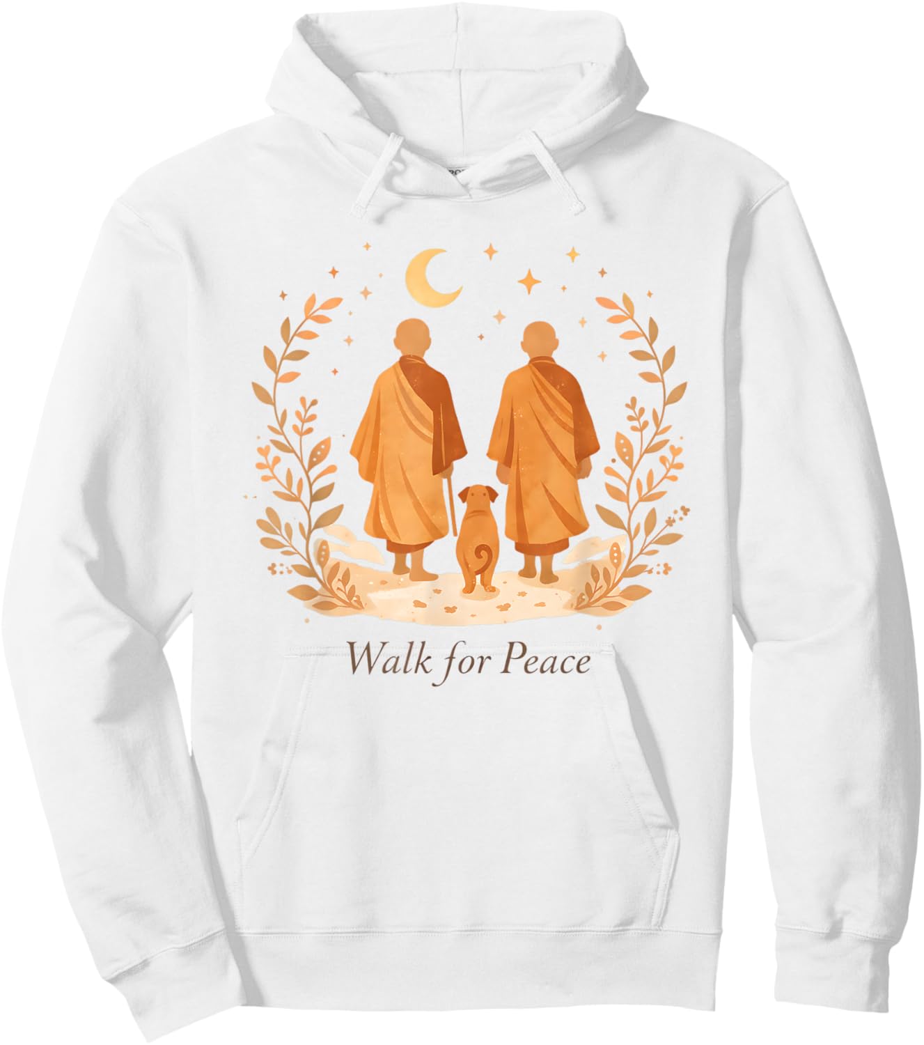 Minimalist Zen Art Walk for Peace Monks with Aloka Dog Hoodie - Hoodie | White