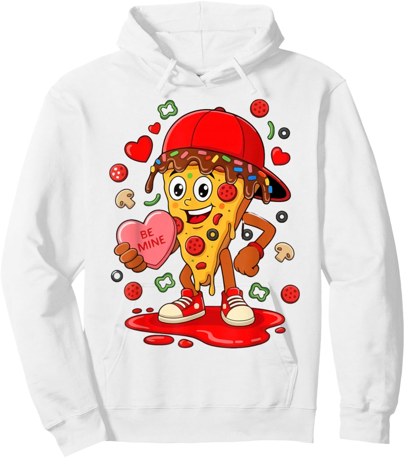 Funny Pizza Cartoon Slice Love Heart Valentine Art Hoodie - Hoodie | White