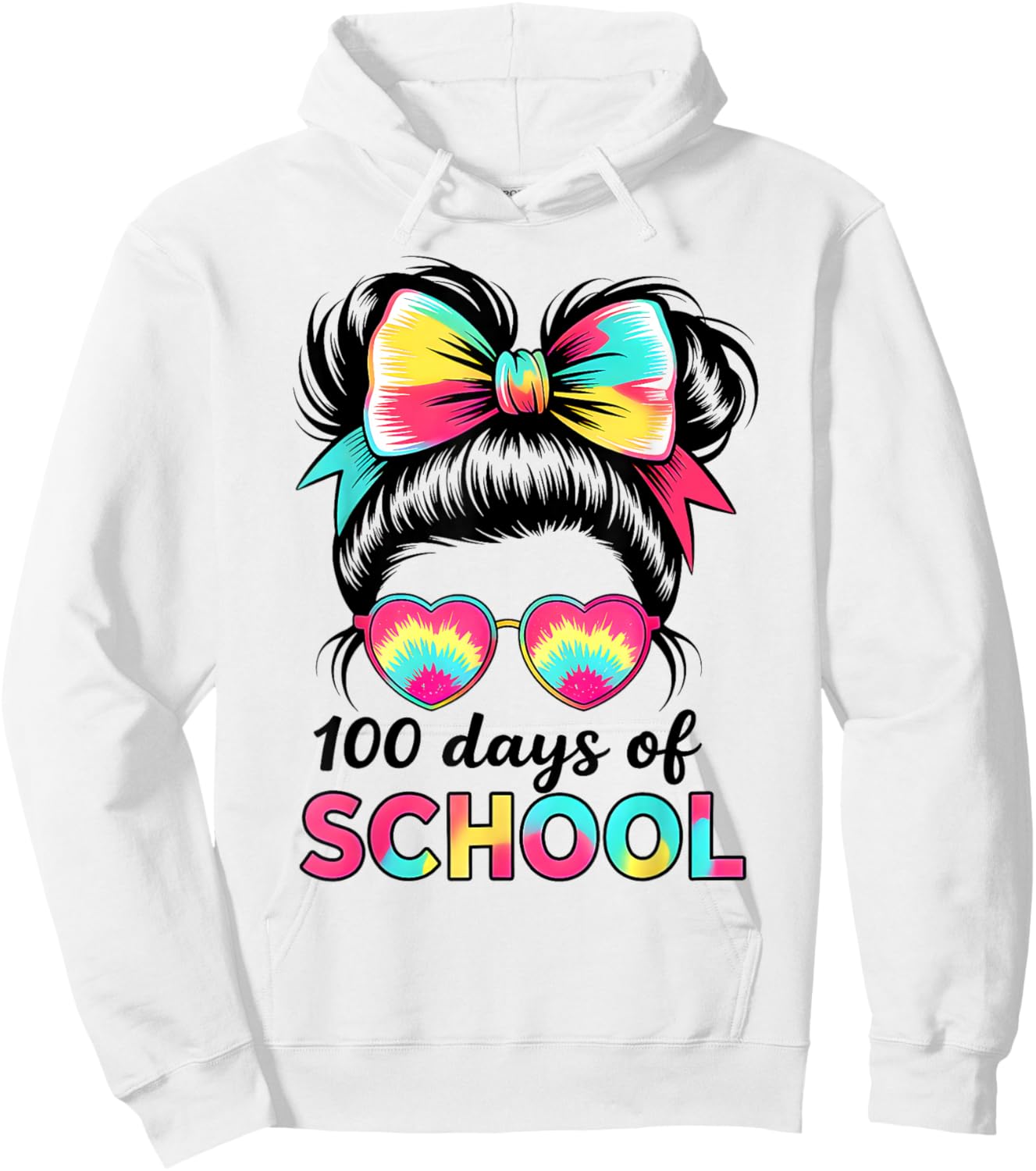 100 Days of School Girls Kids Messy Bun 100th Day of School Hoodie - Hoodie | White