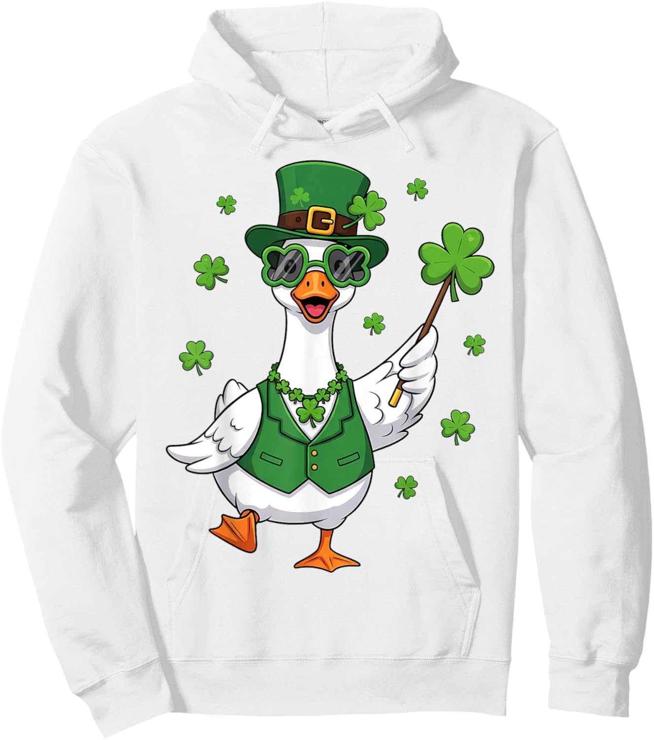 Funny St Patricks Day Goose Shamrock Leprechaun Hoodie - Hoodie | White