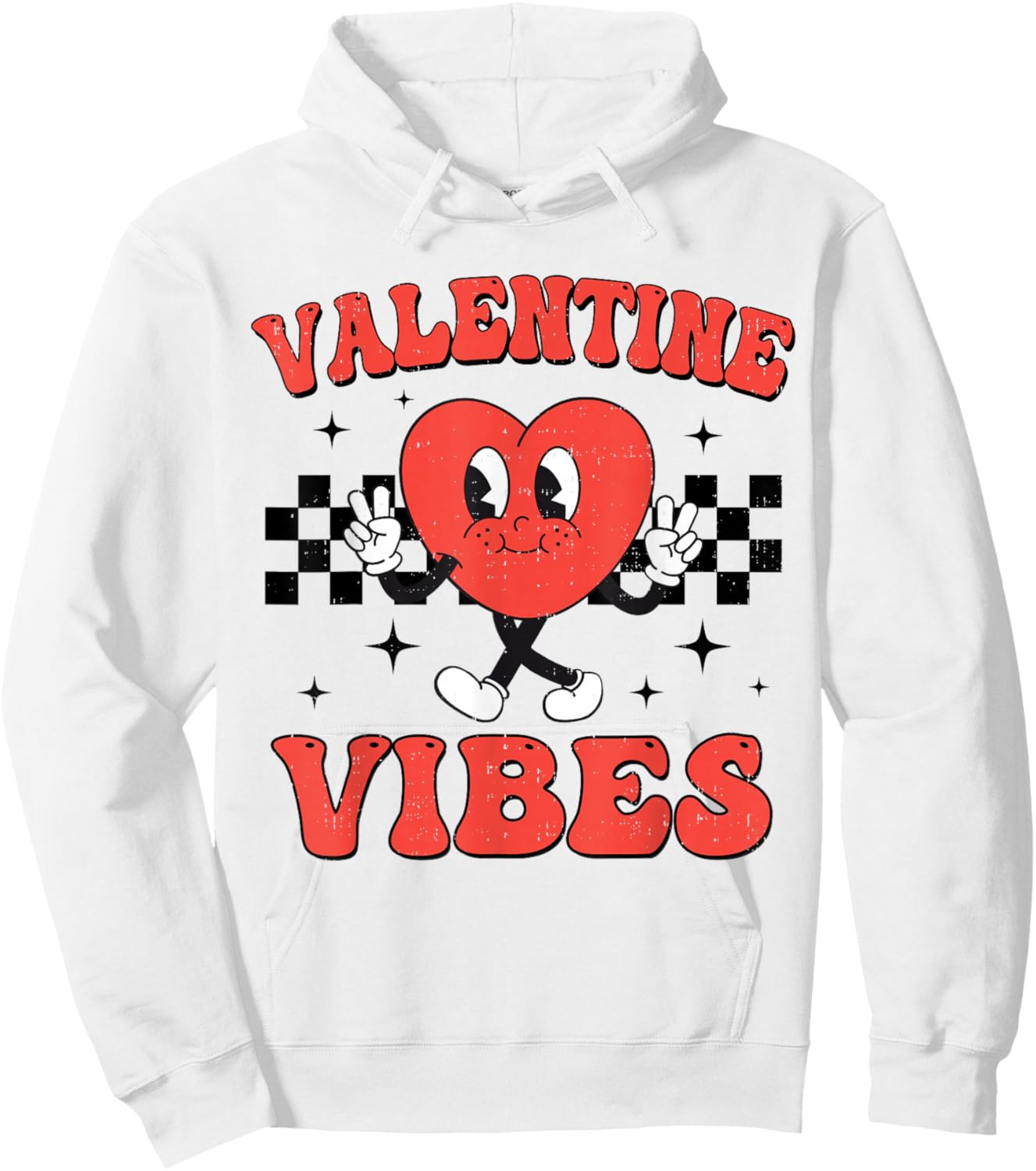 Groovy Valentine Vibes Heart Peace Valentines Day Girls Boys Hoodie - Hoodie | White