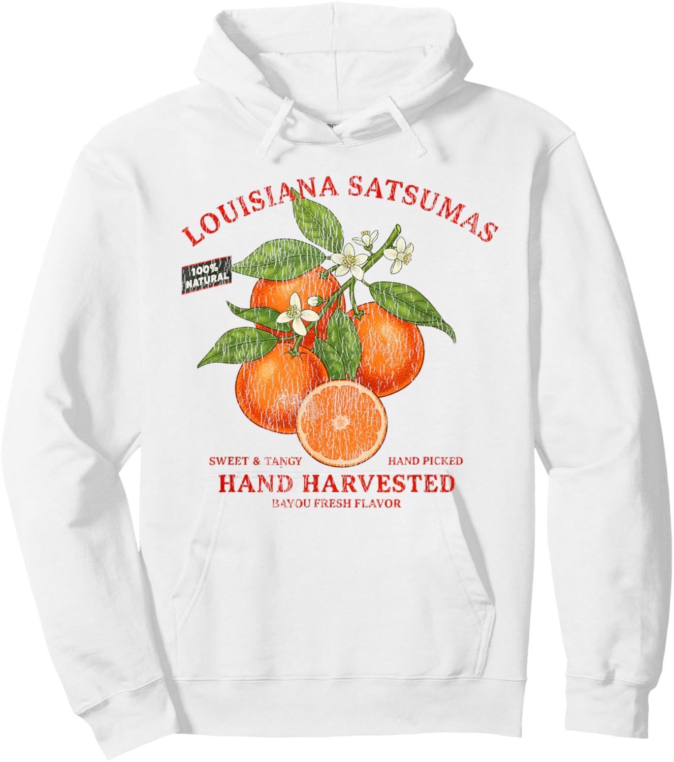 Louisiana Satsumas Retro Fruit Label State Fruit Distressed Hoodie - Hoodie | White