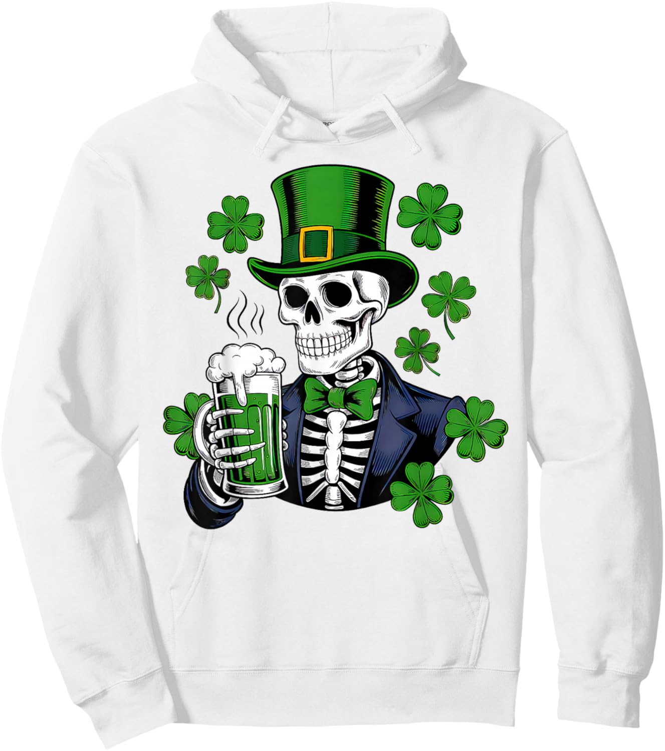 Sugar Skull Shamrock St Patricks Day Men Women Beer Drinking Hoodie - Hoodie | White