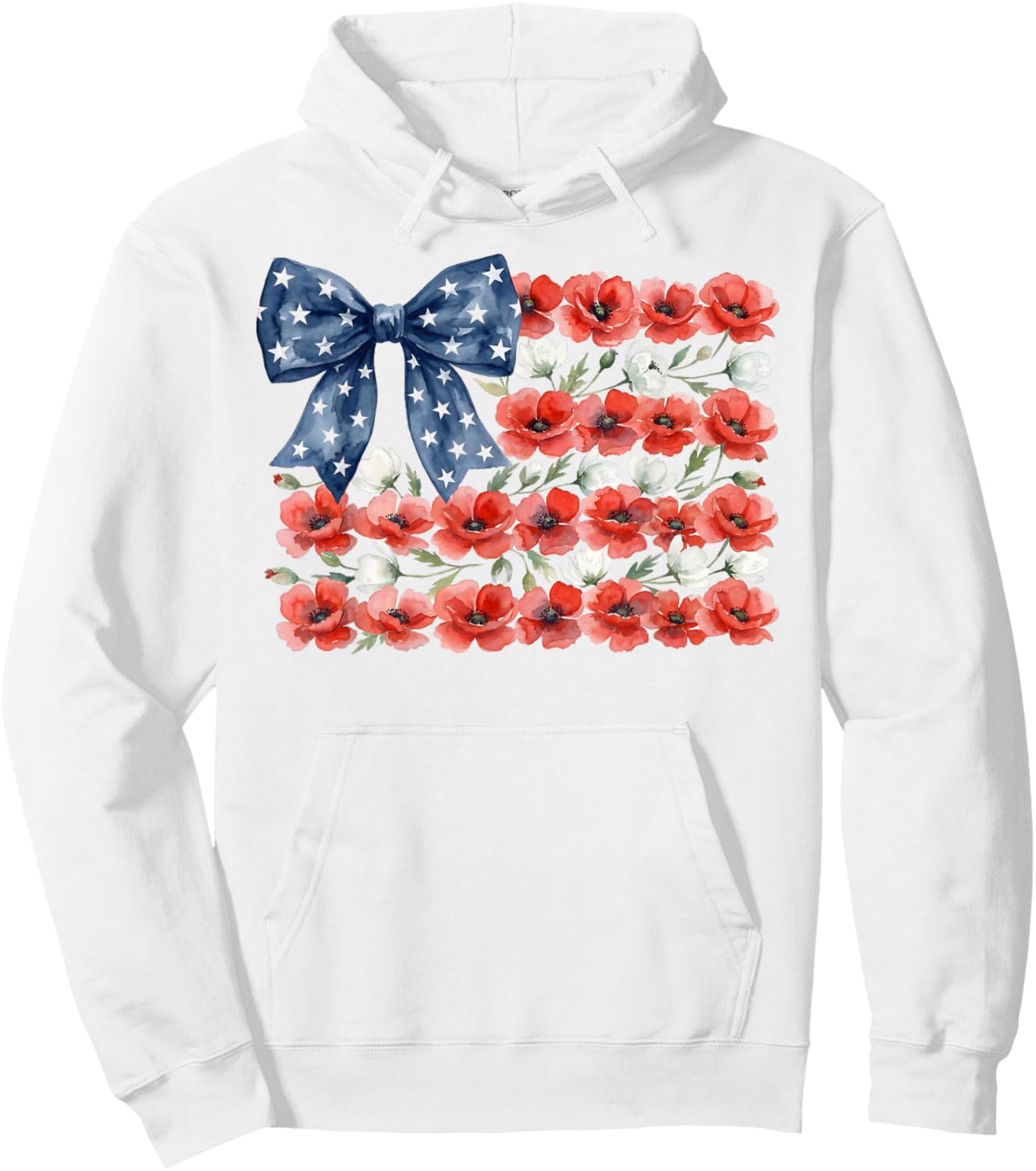 Floral American Flag Coquette Bow USA 4th of July Patriotic Hoodie - Hoodie | White