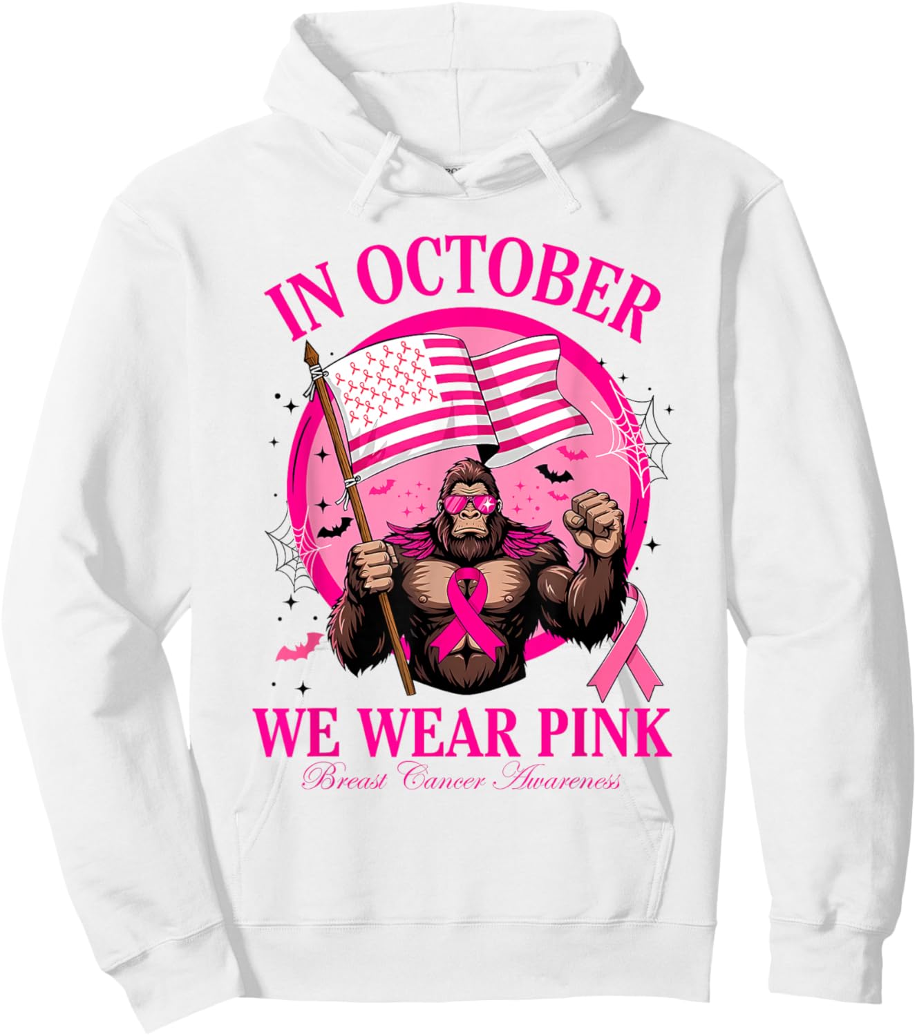 Bigfoot Pink Ribbon Breast Cancer Awareness Month Women Men Hoodie - Hoodie | White